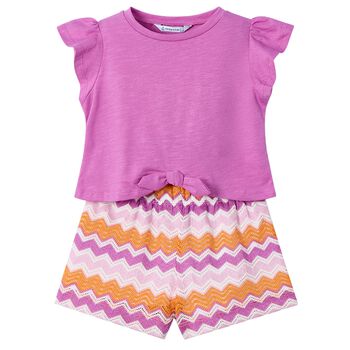 Girls Pink & Orange Zigzag Shorts Set