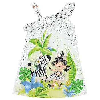Girls White Graphic Dress