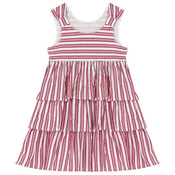 Girls White & Red Striped Dress