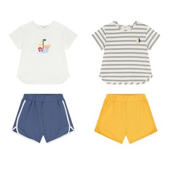 Baby Girls White, Blue & Yellow Shorts Set ( 2-Pack )