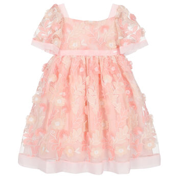 Girls Pink Embroidered Tulle Dress
