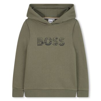 Boys Green Logo Hooded Top