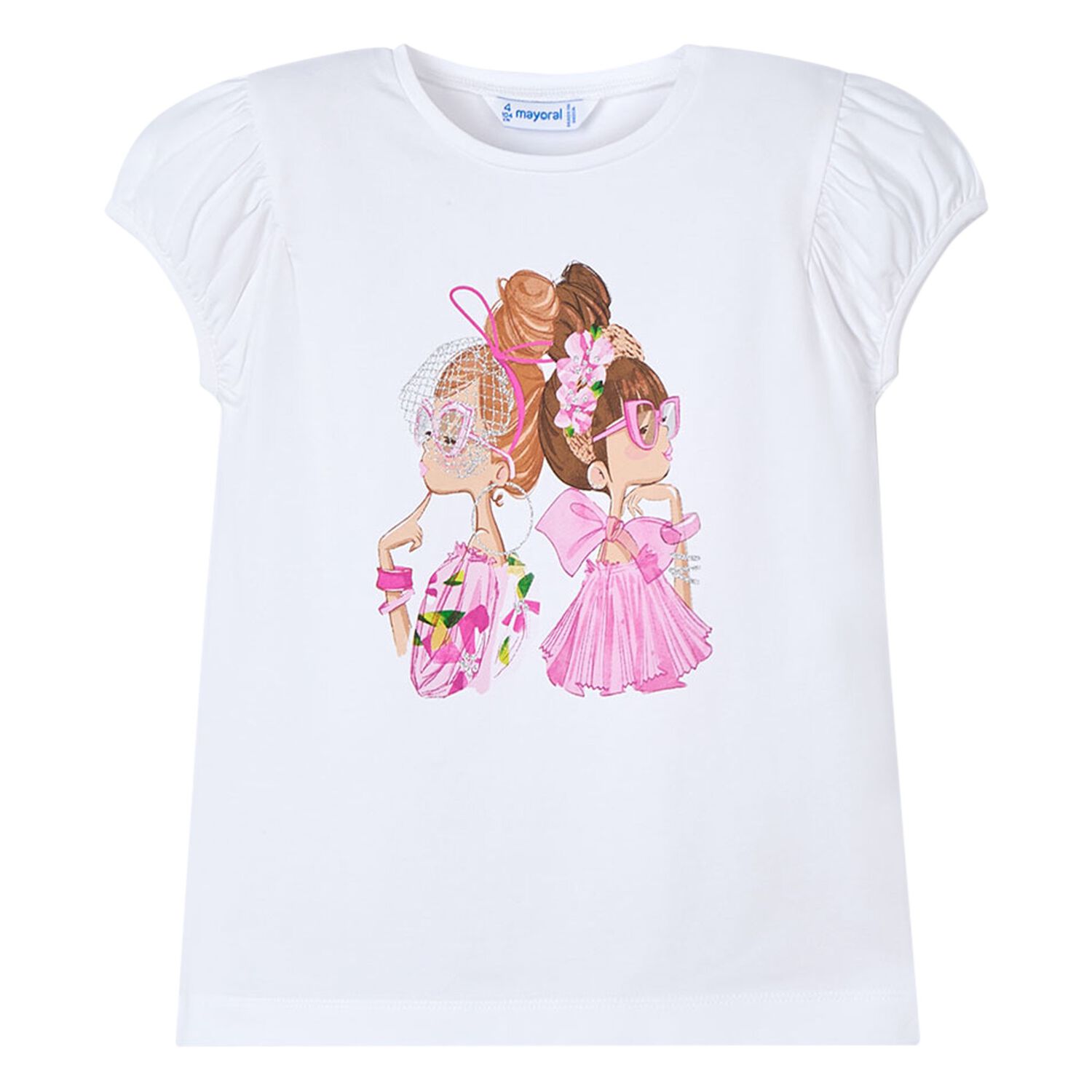 Girls White Puff-Sleeve T-Shirt, 2, hi-res image number null
