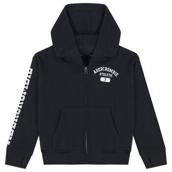 Boys Navy Blue Logo Hooded Zip Up Top