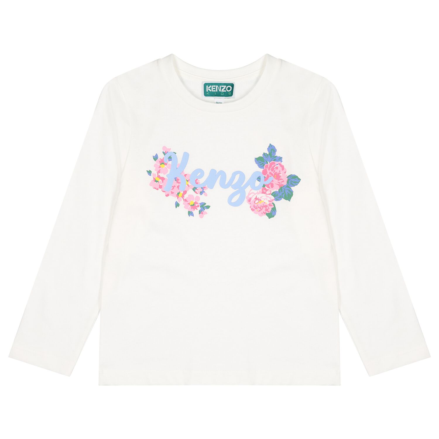 Girls Ivory Floral Logo Long Sleeve Top, 1, hi-res