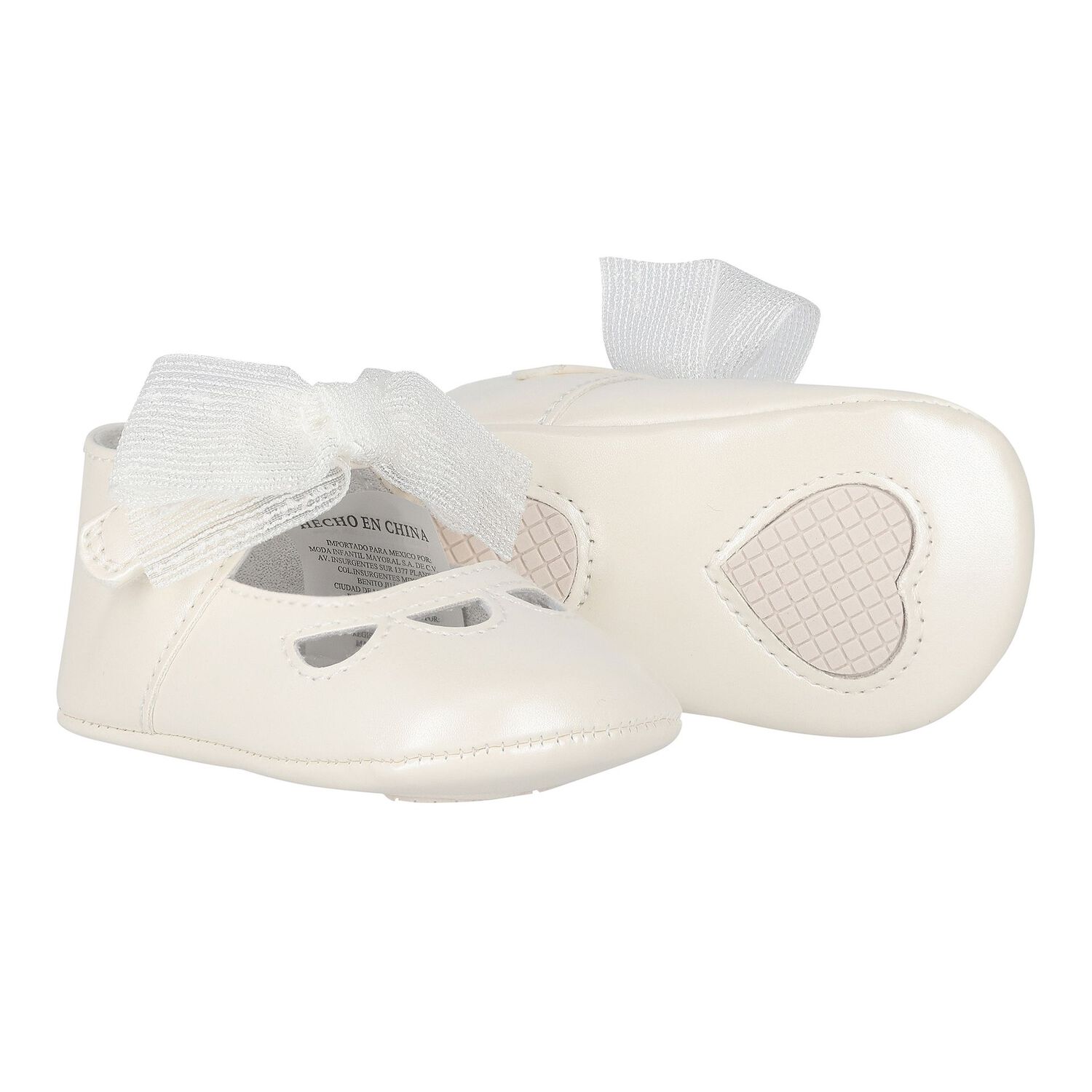 حذاء ما قبل المشي للبنات بفيونكه باللون العاجى , 4, hi-res