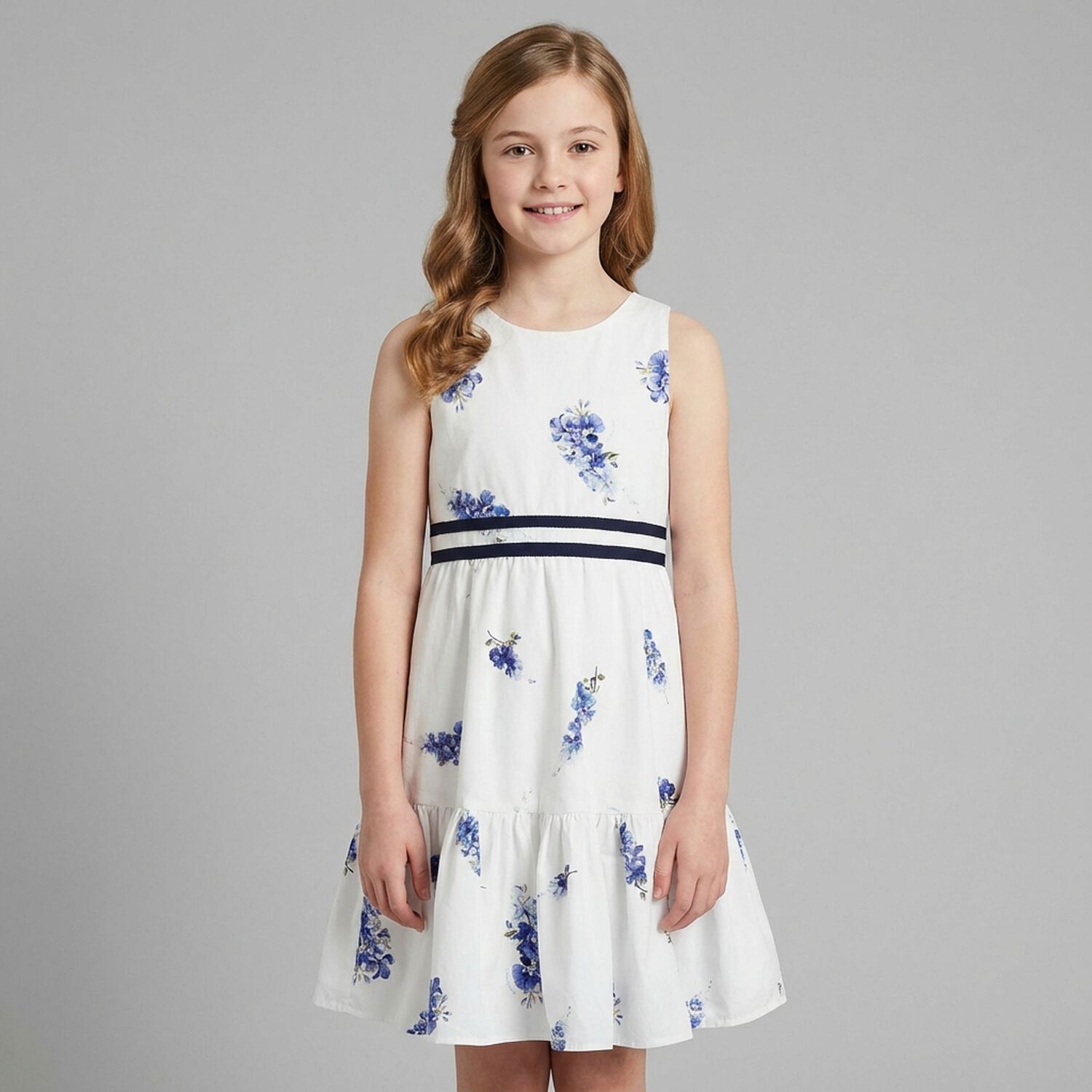 Girls White & Purple Floral Dress, 2, hi-res