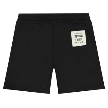 Boys Black Cotton Logo Shorts