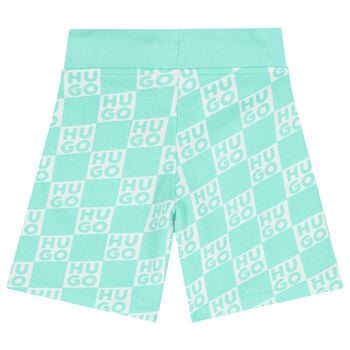 Boys Aqua & White Check Logo Shorts