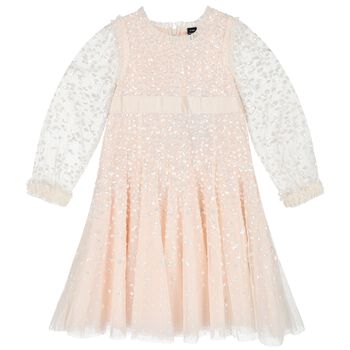 Girls Pink Dappled Sequin Embellished Dress