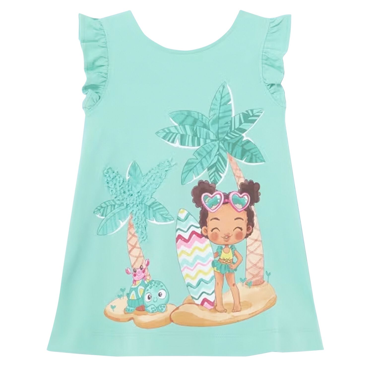 Younger Girls Aqua Dress, 1, hi-res