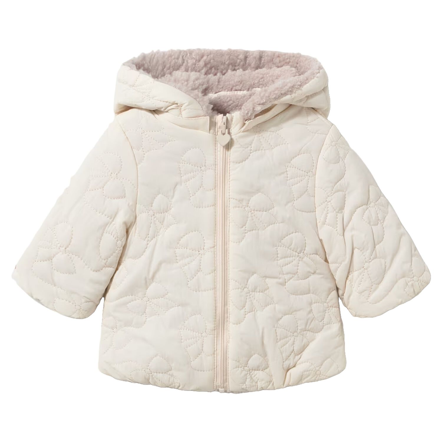 Baby Girls Ivory & Beige Bow Reversible Jacket, 1, hi-res