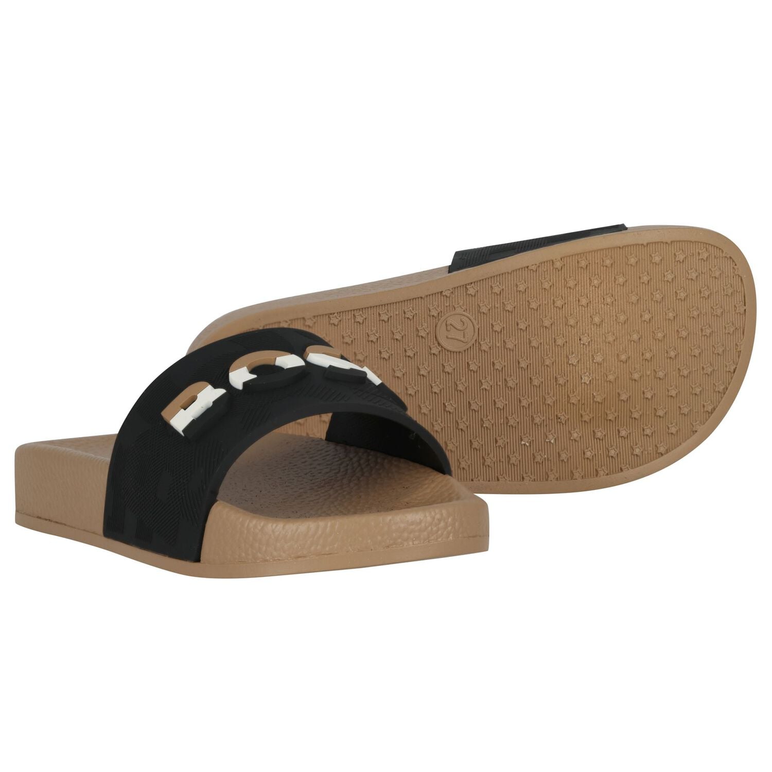 Boys Black & Beige Logo Sliders, 1, hi-res