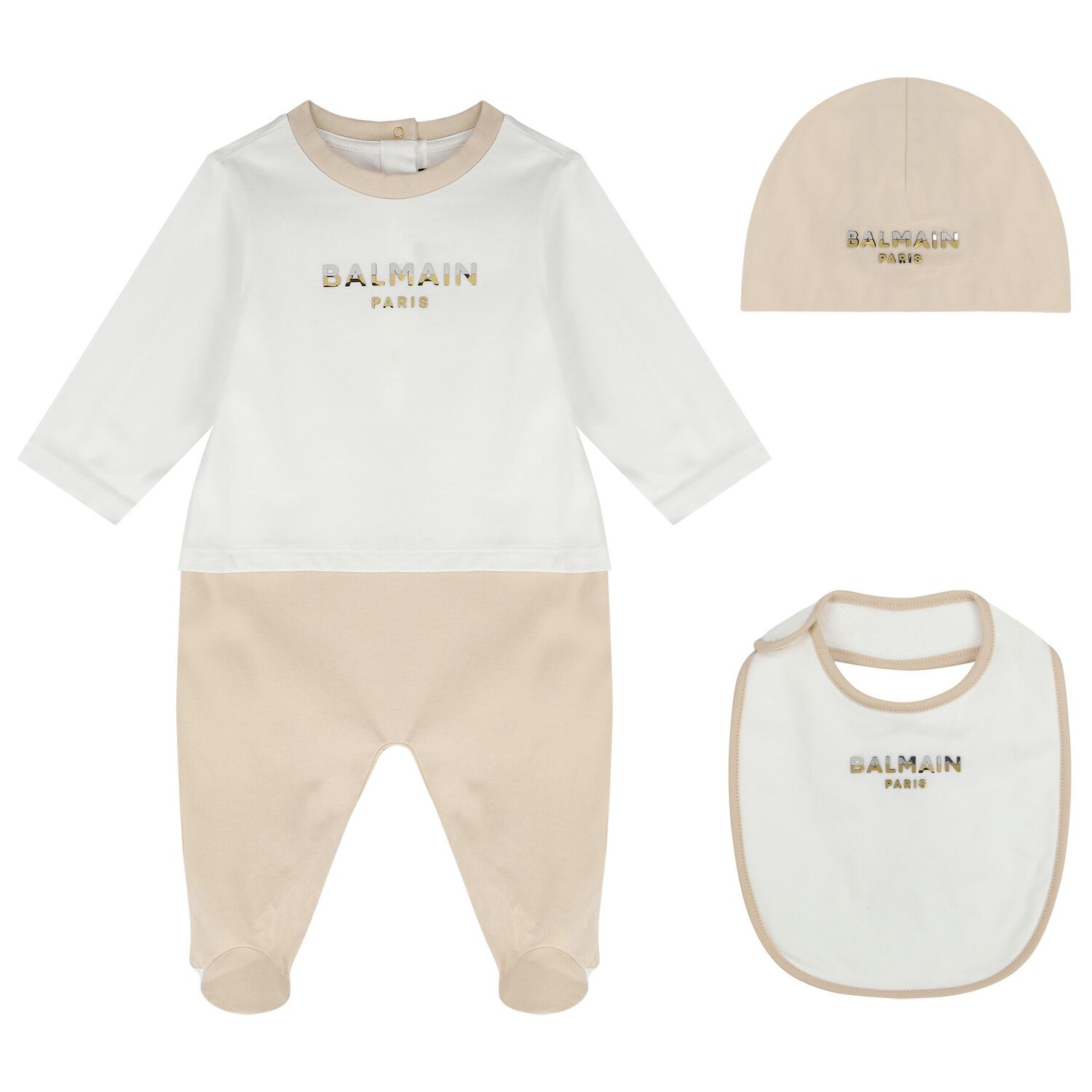 White & Beige Logo Babygrow Gift Set, 1, hi-res image number null