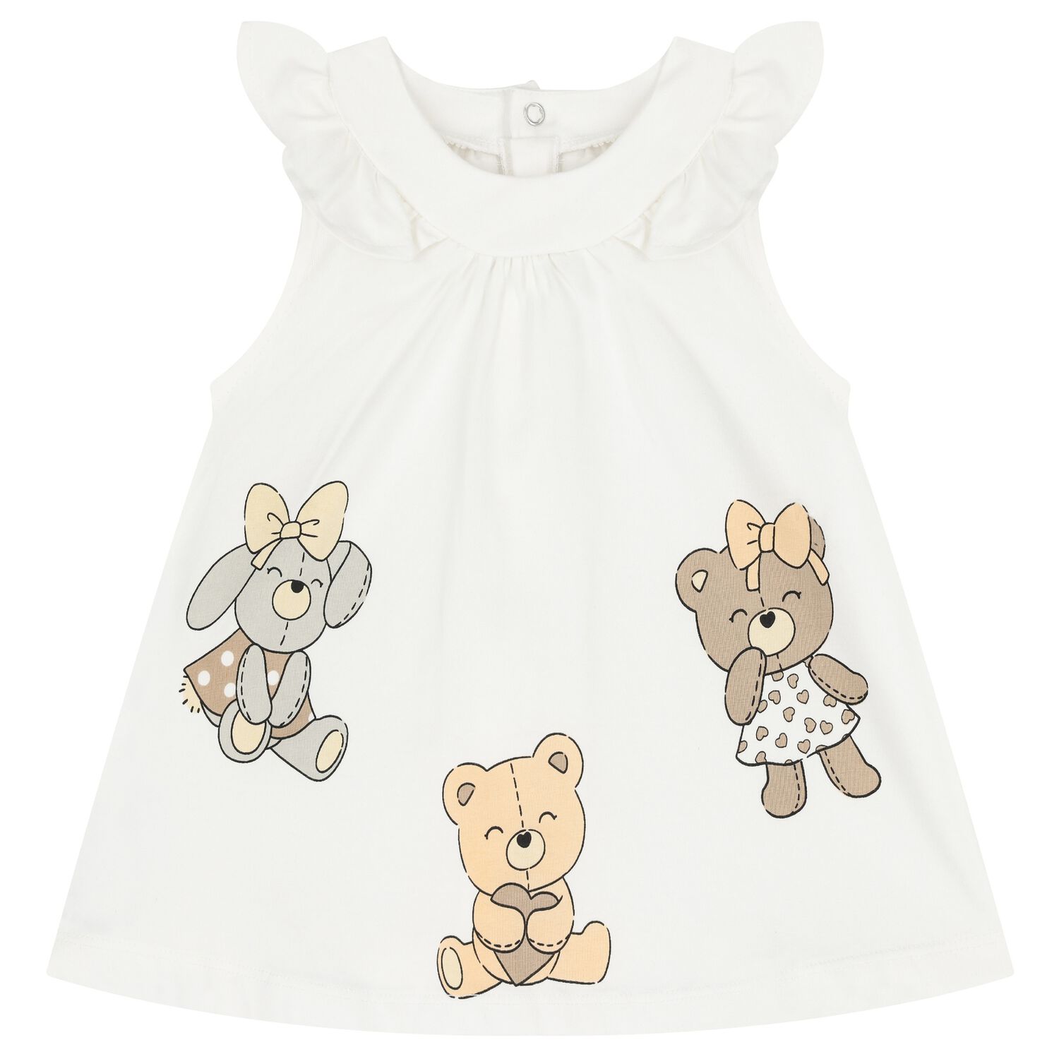 Baby Girls White Cotton Teddy Bear Dress, 1, hi-res image number null
