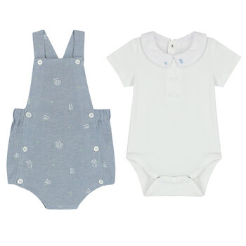 Baby Boys Blue & White Dungaree Set