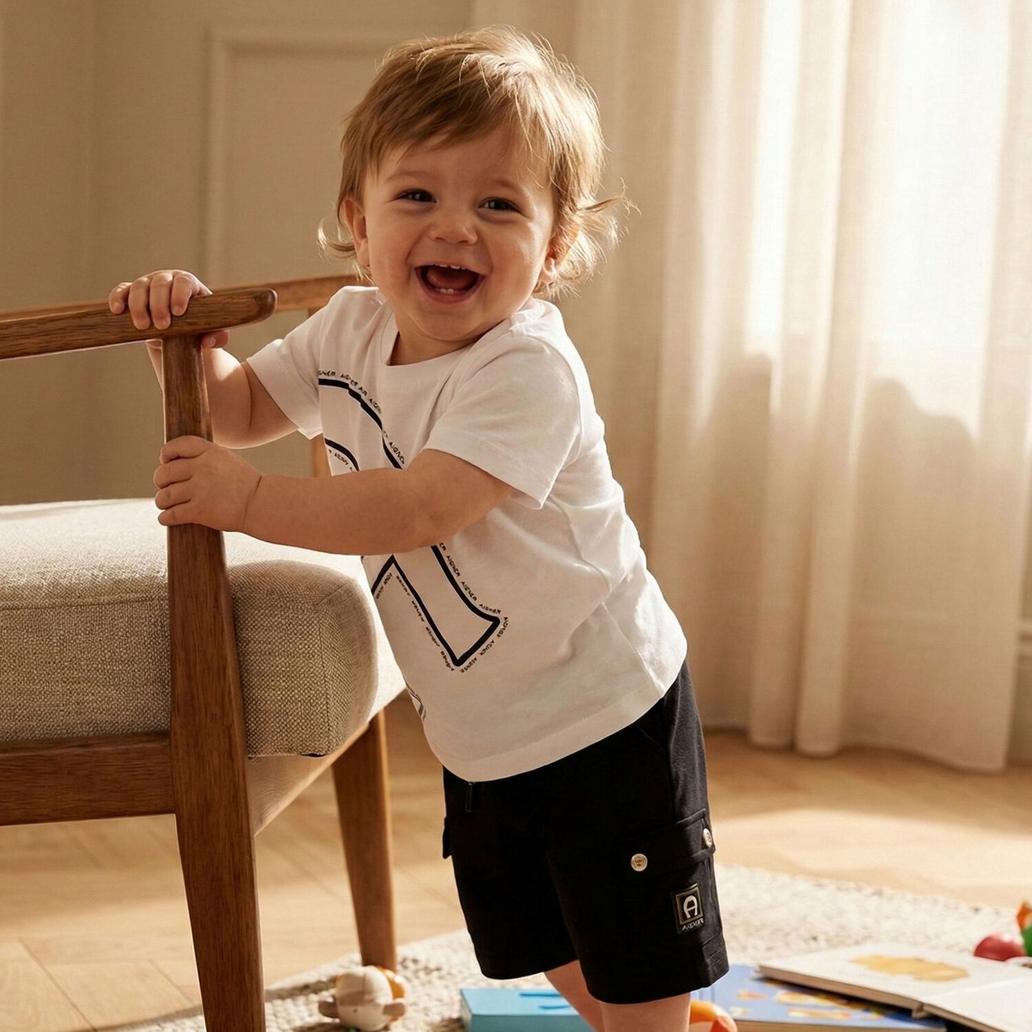 Younger Boys Black Logo Shorts, 1, hi-res