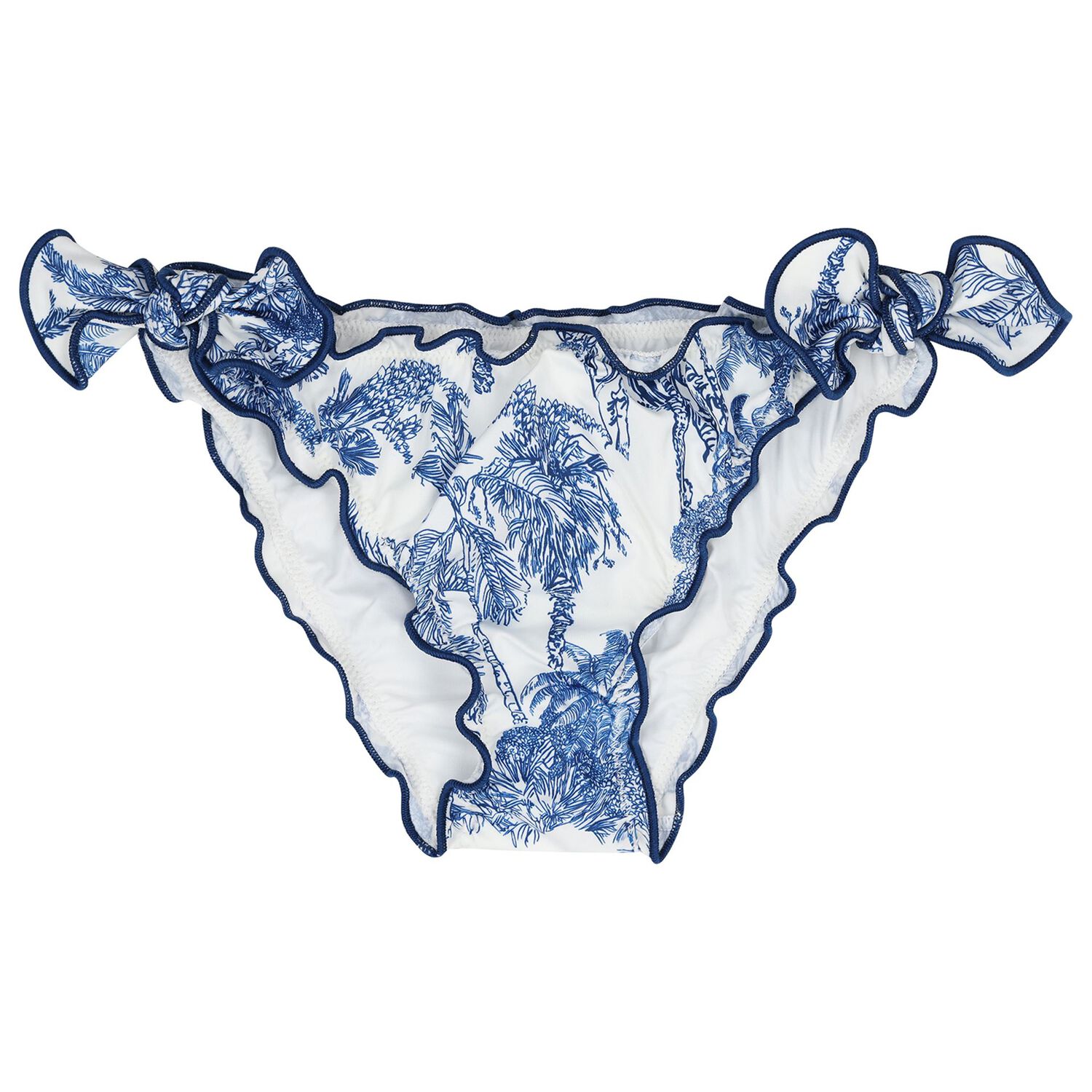 Girls Blue & White Palm Tree Bikini, 1, hi-res