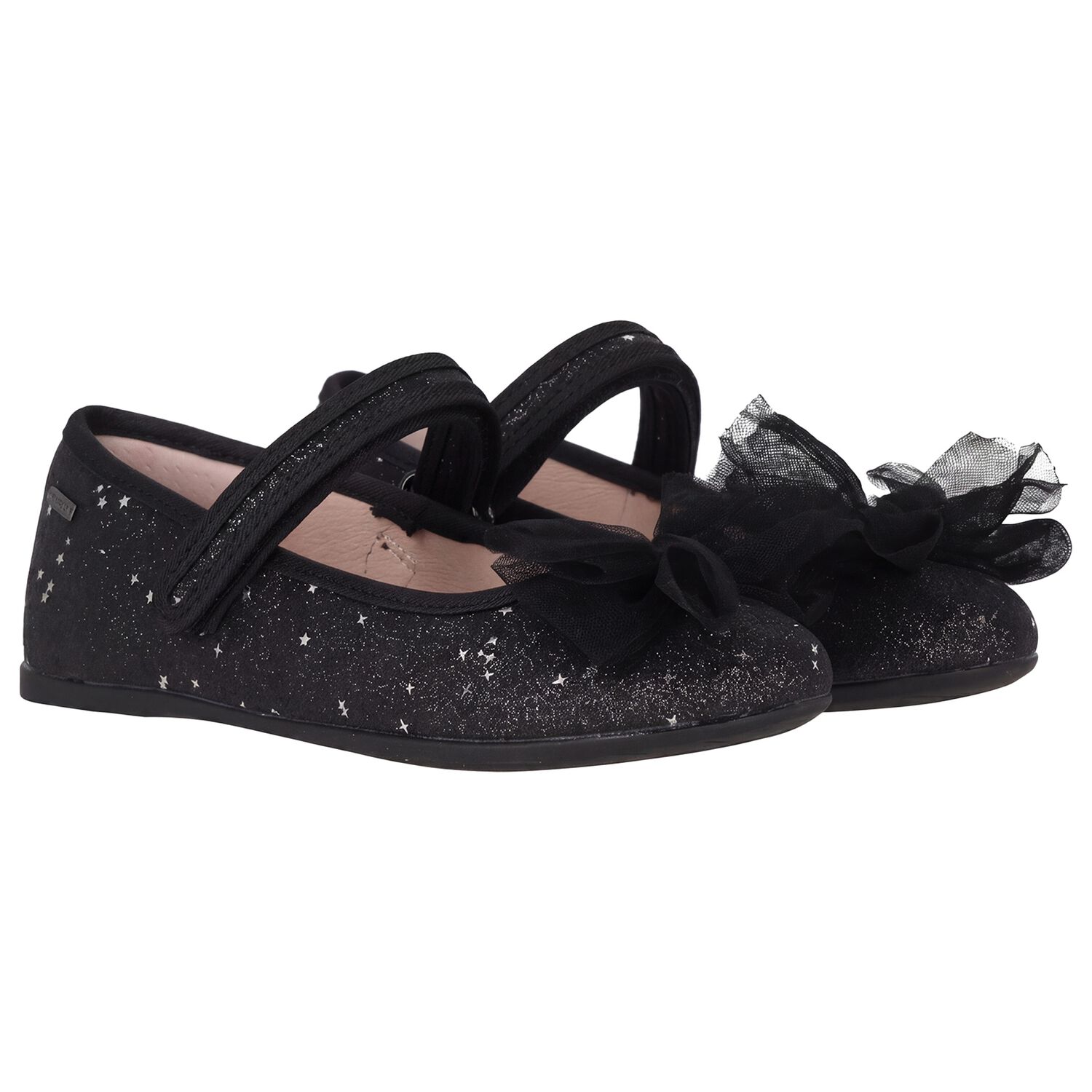 Girls Black Bow Glitter Shoes, 1, hi-res