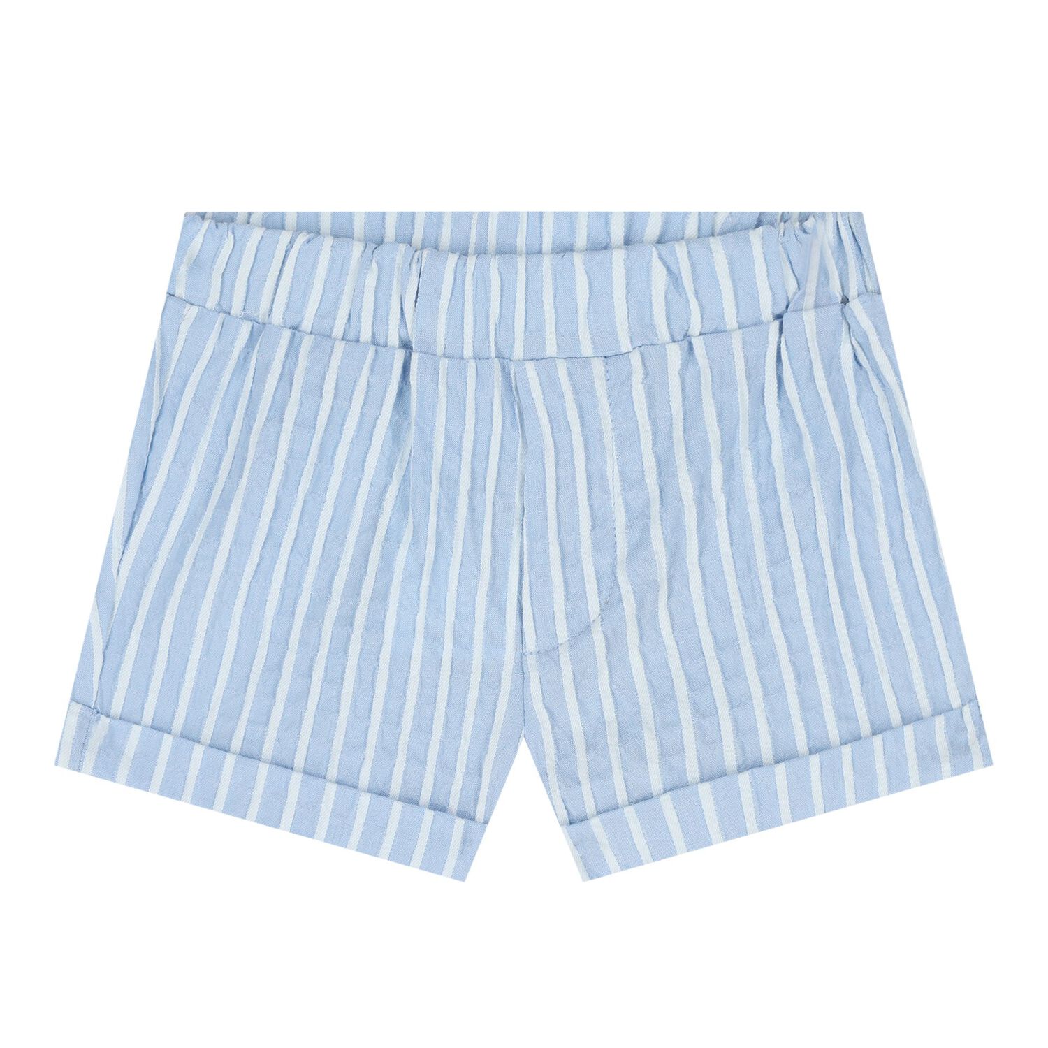 Baby Boys White & Blue  Striped Shorts & Hat Set , 1, hi-res
