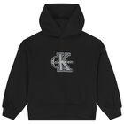 Girls Black Logo Hooded Top, 1, hi-res