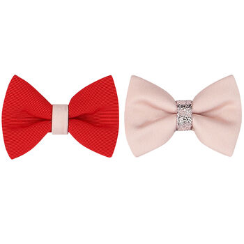Girls Red & Pink Bow Hair Clips ( 2 Pack )