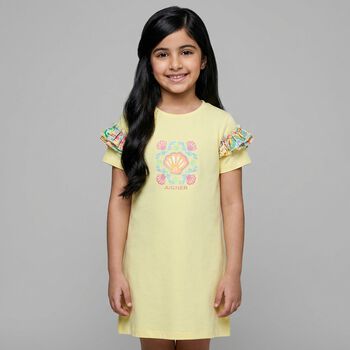 Girls Yellow Shell Logo Dress