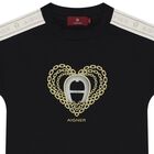 طقم فستان بنات بشعار القلب باللون الأسود, 2, hi-res