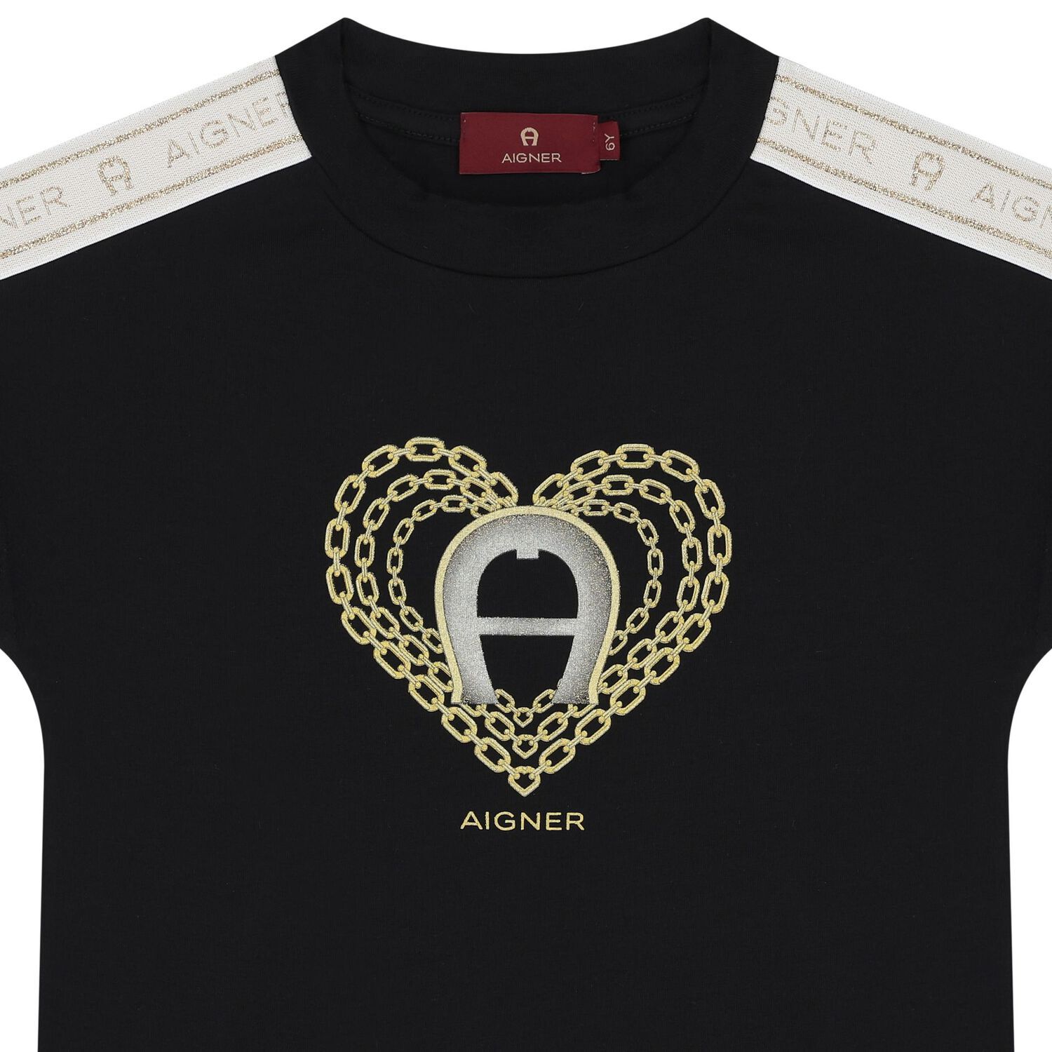 طقم فستان بنات بشعار القلب باللون الأسود, 2, hi-res image number null