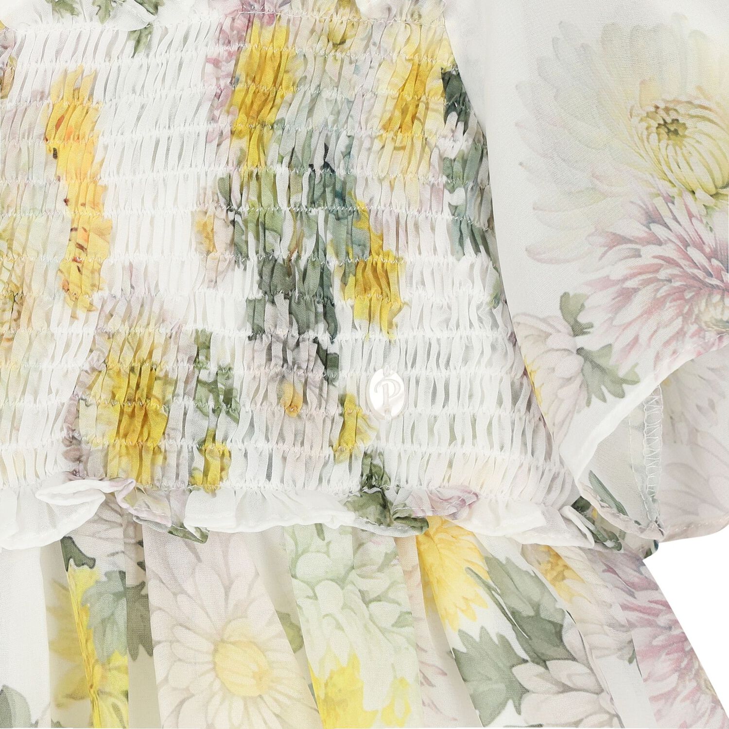 فستان شيفون بطبهة الزهور باللون الأبيض للبنات, 1, hi-res image number null