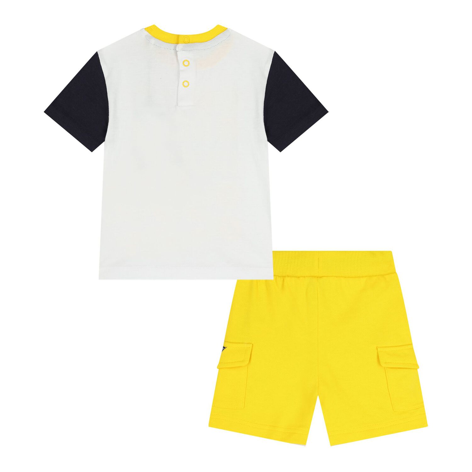 Baby Boys White & Yellow Logo Shorts Set, 1, hi-res