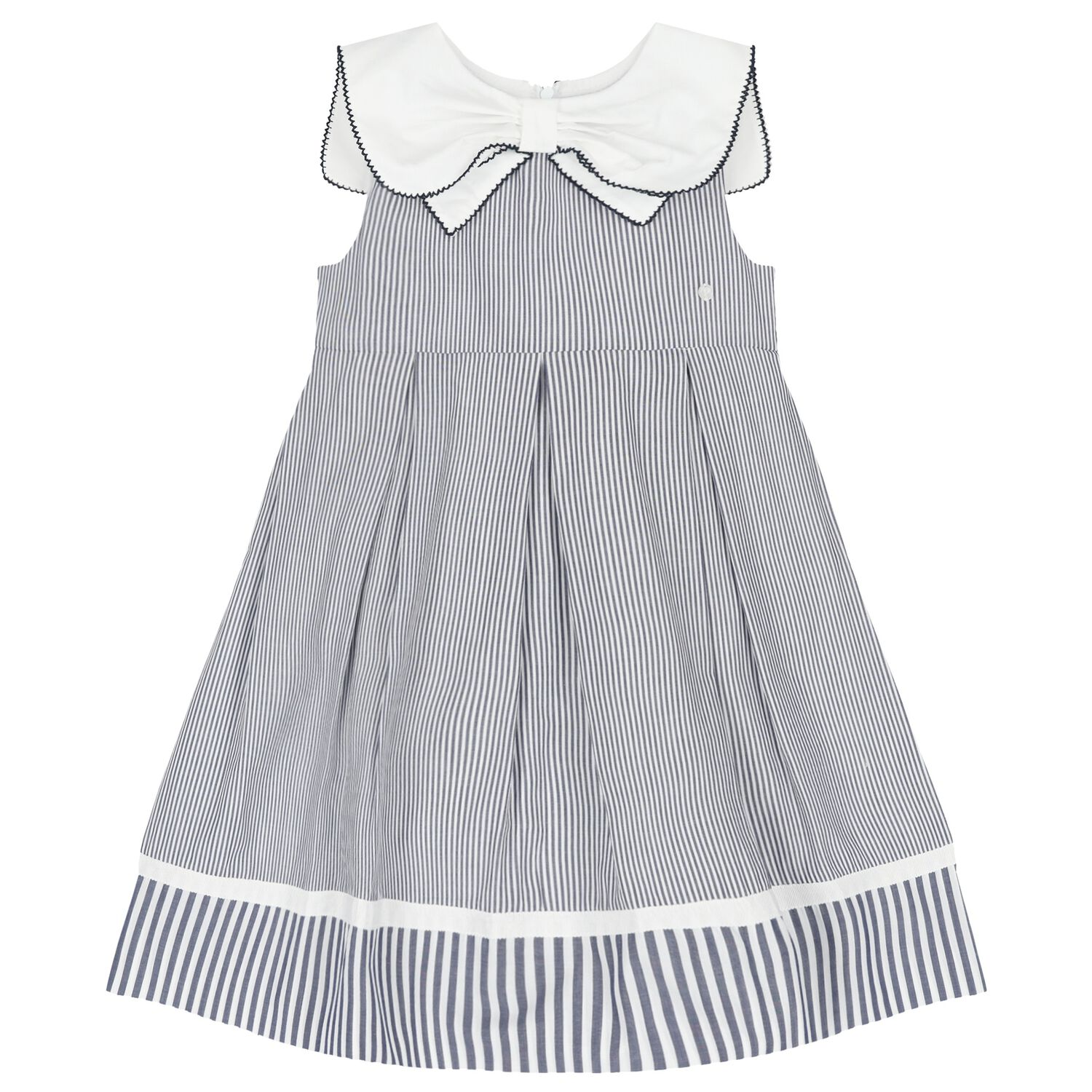 Girls White & Blue Striped Bow Dress, 1, hi-res image number null