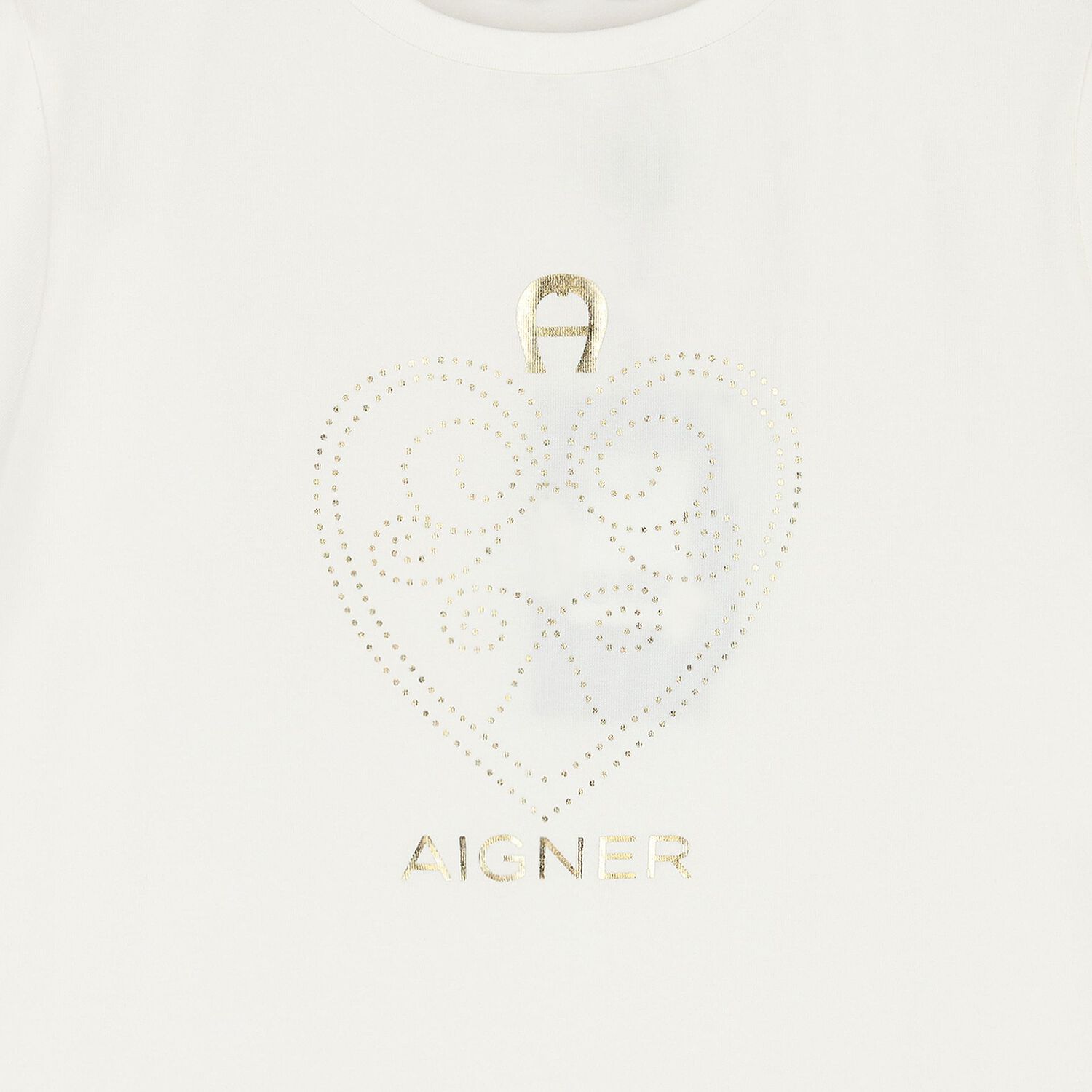 Girls Ivory & Gold Heart Logo T-Shirt, 1, hi-res