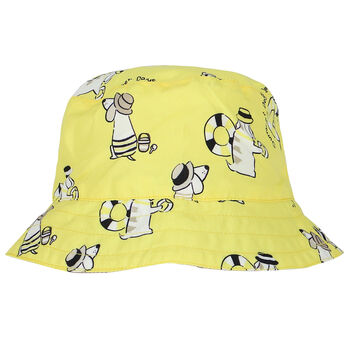 قبعة باللون الأصفر والبيج للأولاد (بوجهين) 