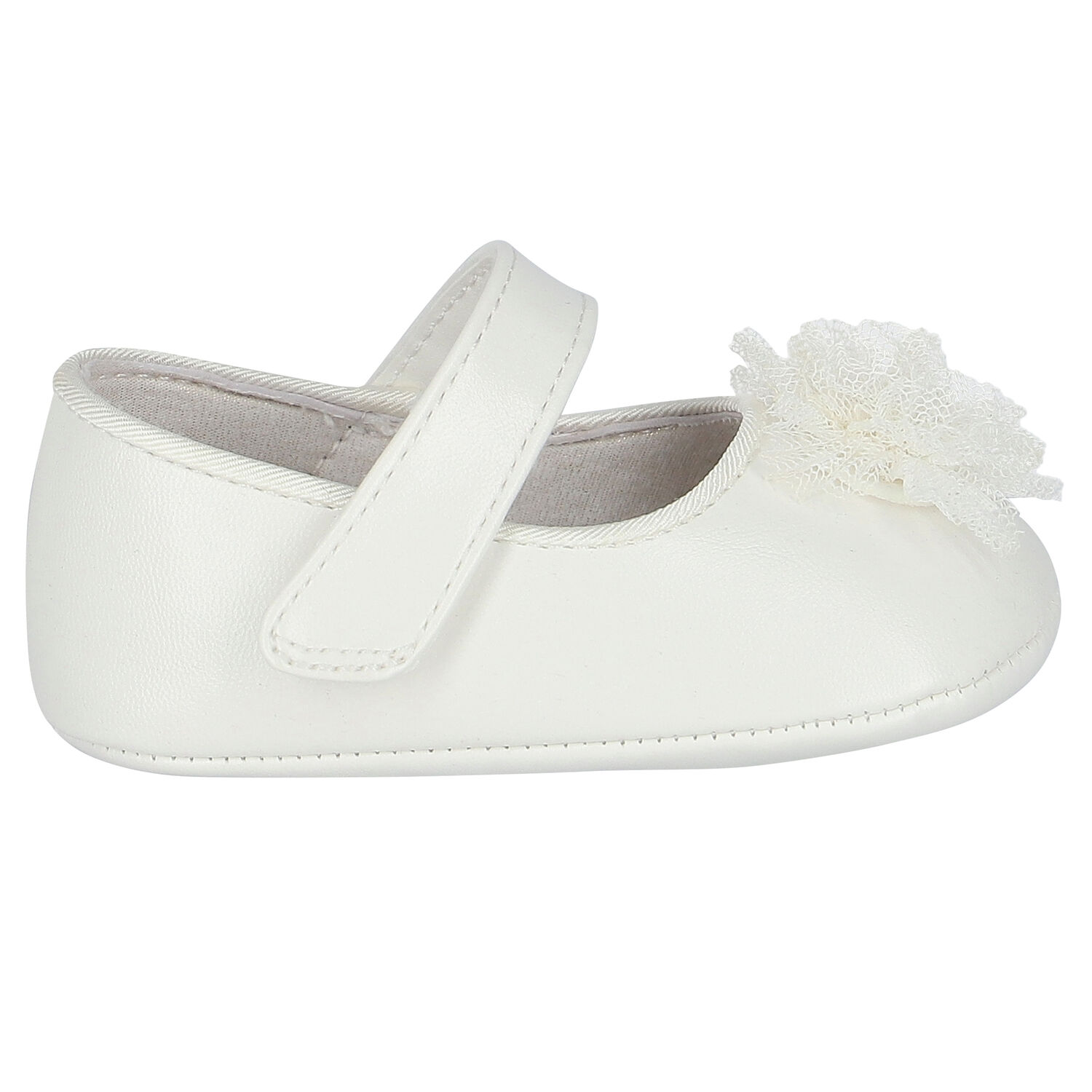 Baby Girls White Flower Pre Walker Shoes, 3, hi-res