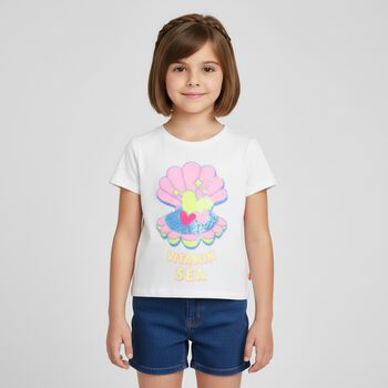 Girls White Seashell T-Shirt