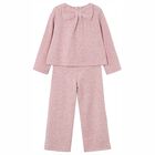 طقم بنطلون محبوك باللون الوردي للبنات, 2, hi-res