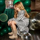 Girls Silver Pleated Skirt, 1, hi-res