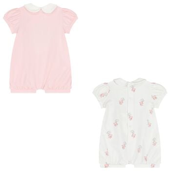 Baby Girls White & Pink Rompers ( 2-Pack )
