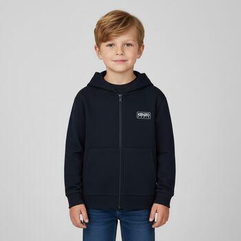 Navy Blue Logo Hooded Zip Up Top