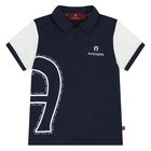 Younger Boys Navy Blue Logo Polo Shirt, 1, hi-res