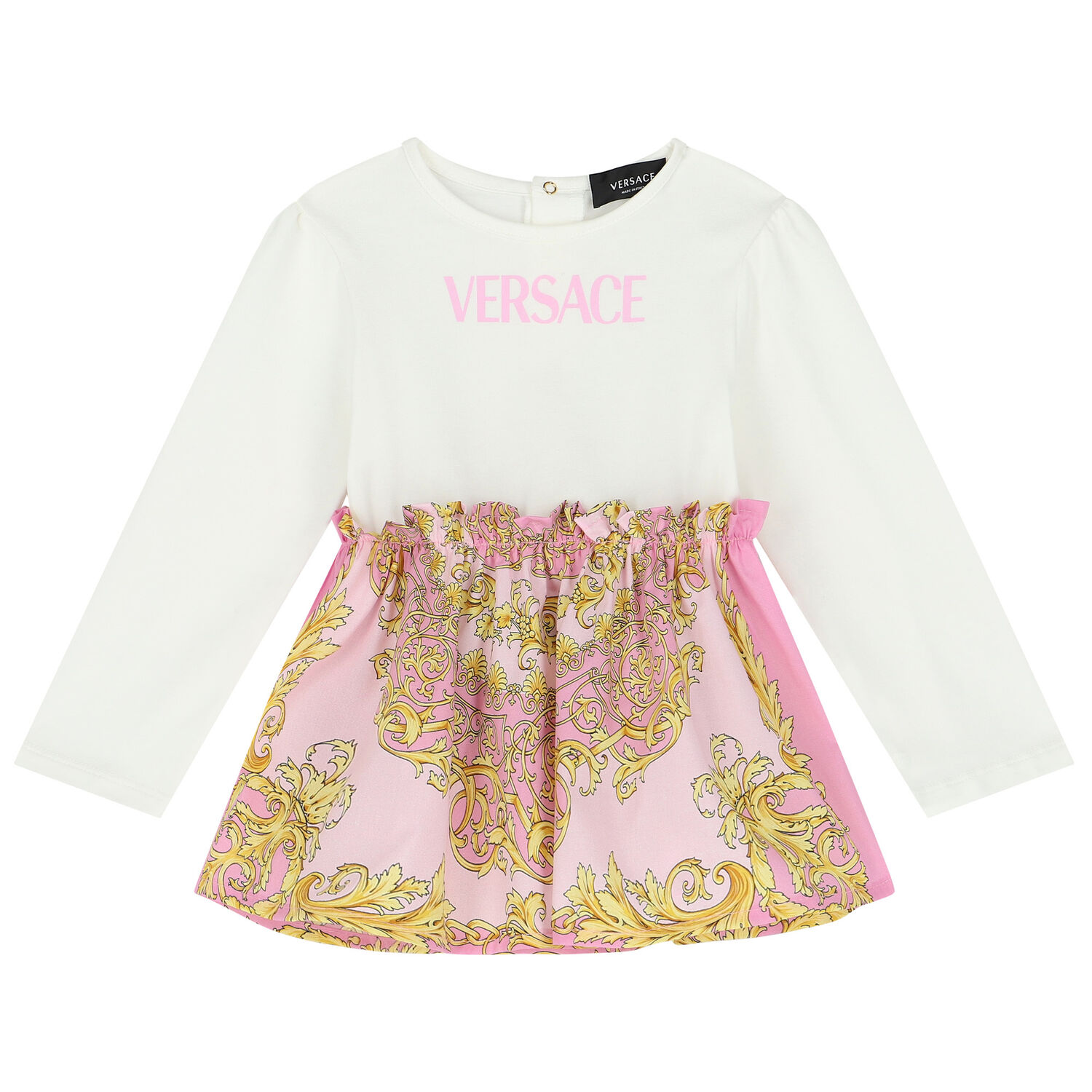 Baby Girls Ivory, Pink & Yellow Barocco Logo Dress Set, 1, hi-res