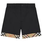 Boys Black & Beige Check Shorts, 1, hi-res