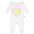 Baby Girls White Heart Babygrow, 1, hi-res