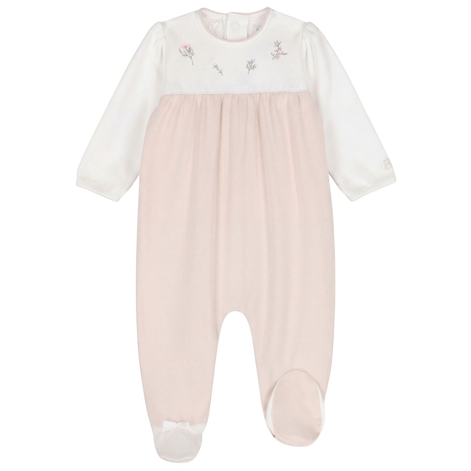 Baby Girls White & Beige Floral Babygrow, 1, hi-res