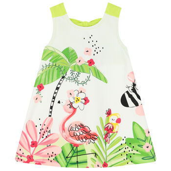 Younger Girls Ivory Flamingo Dress