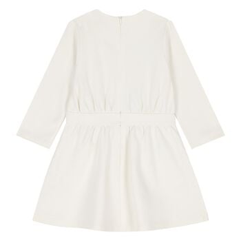 Younger Girls Ivory & Gold Logo Dress
