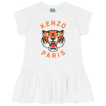 Girls White Tiger Logo Dress