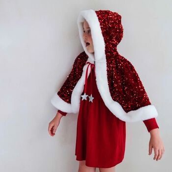 Girls Red Sequin Mrs Claus Cape
