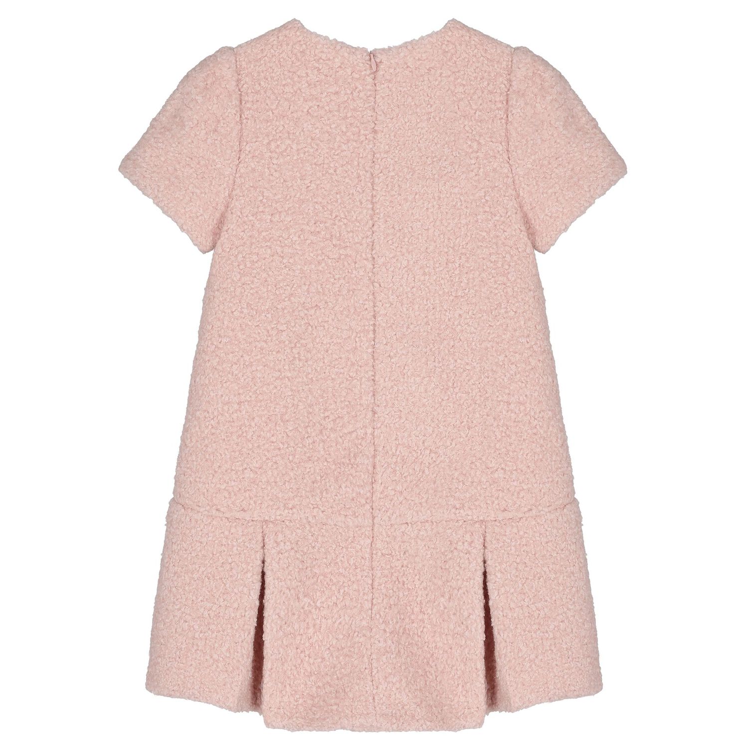 Girls Pink Bow Boucl&eacute; Dress, 1, hi-res